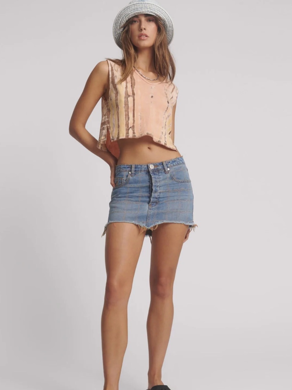 One Teaspoon Tropical Blue Frayed Hem Denim Mini Skirt
